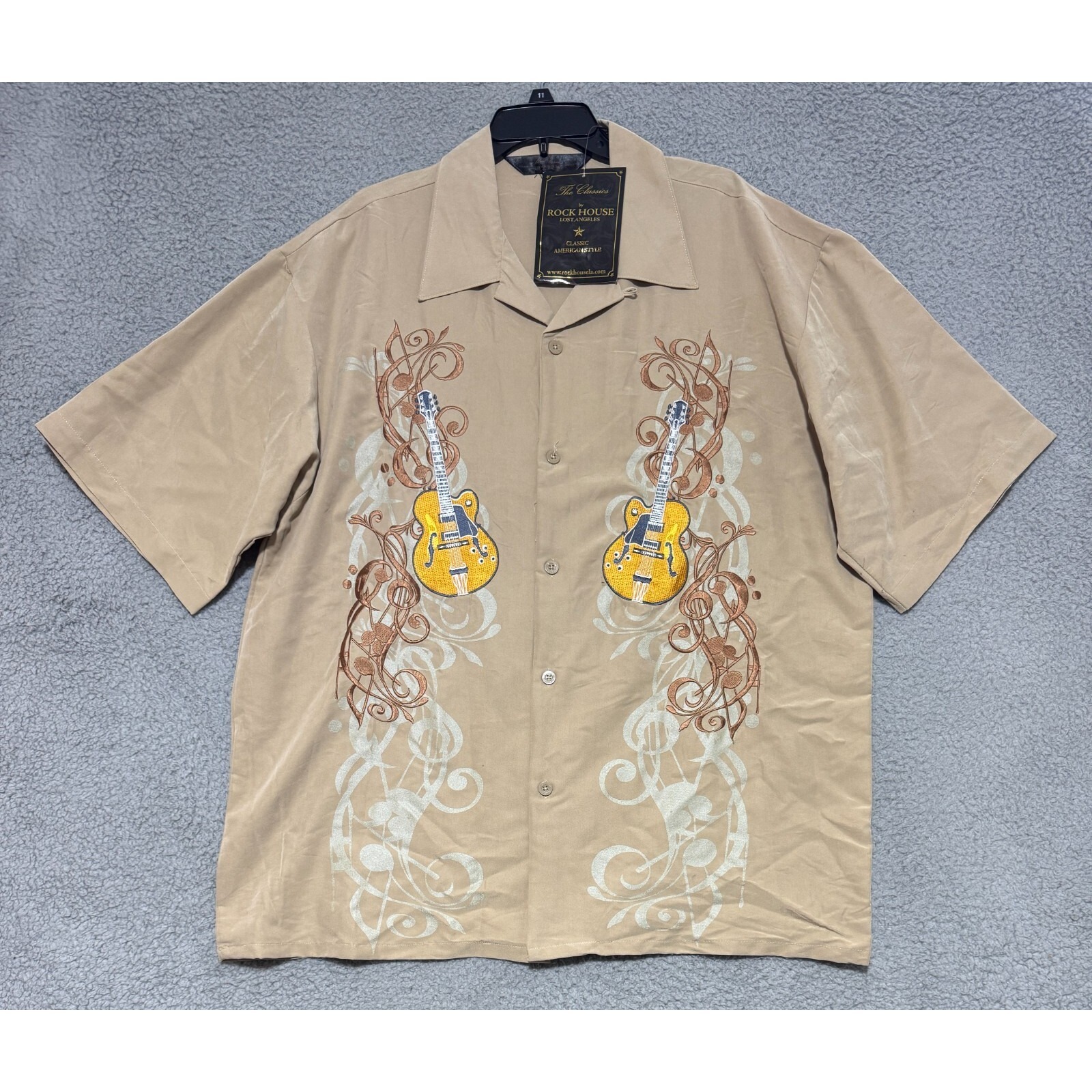 The Classics By Rock House Lost Angeles Embroidered Guitars Shirt Mens 2xl New